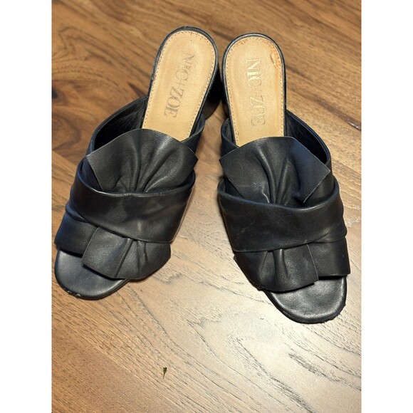 NIC+ZOE Poppy Women 8 M Black Leather Peep Toe Bow Block Heel - Picture 16 of 16